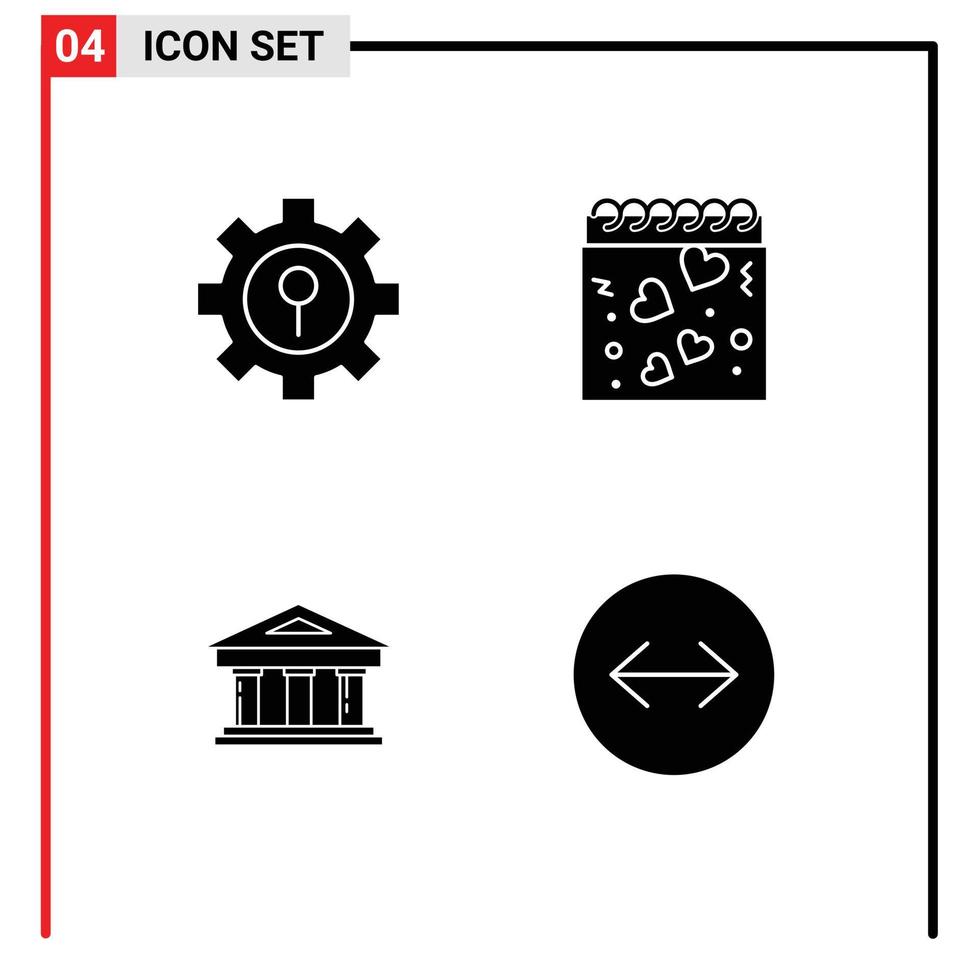 Pictogram Set of 4 Simple Solid Glyphs of keyhole courthouse setting love finance Editable Vector Design Elements