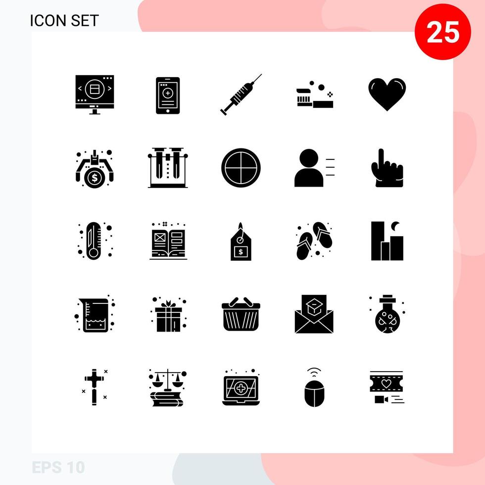 25 Solid Glyph concept for Websites Mobile and Apps shower bathroom hospital bath needle Editable Vector Design Elements