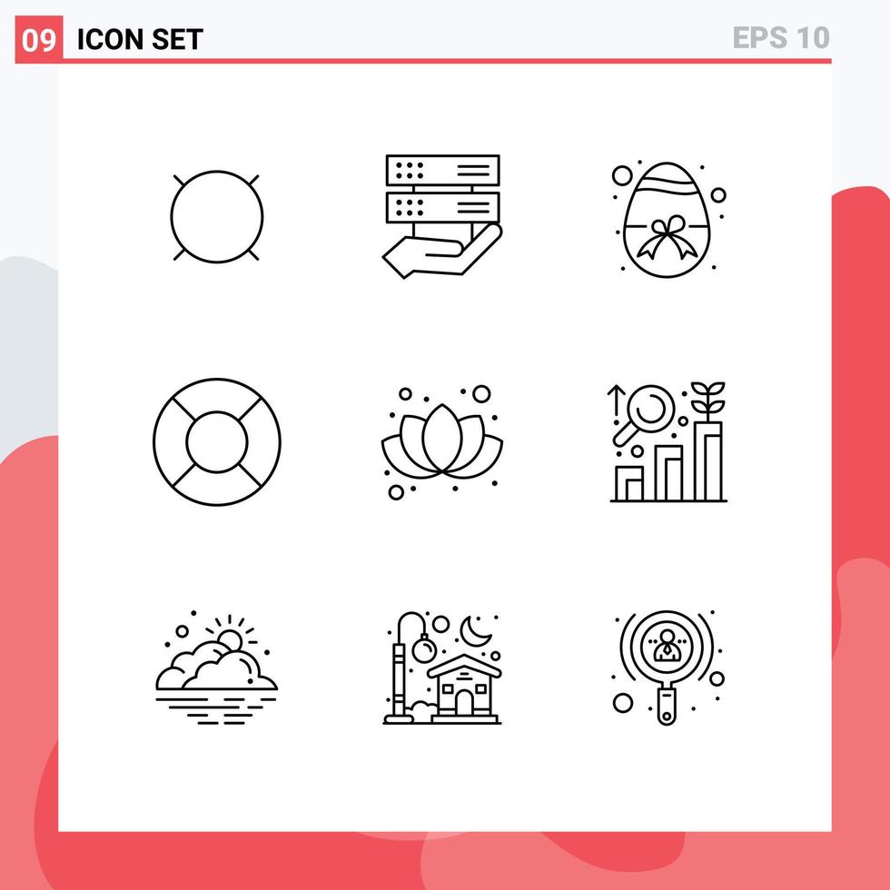 Universal Icon Symbols Group of 9 Modern Outlines of plum chinese easter recreations float Editable Vector Design Elements
