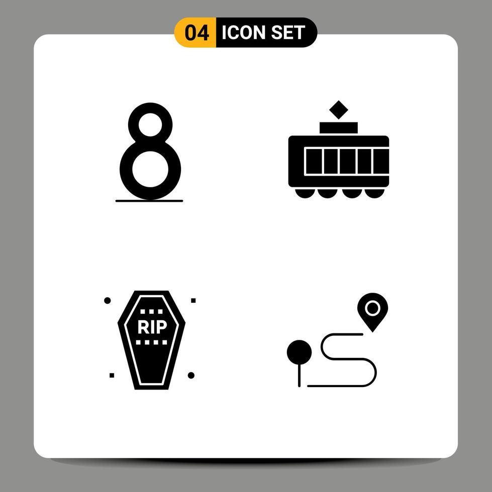 Solid Glyph Pack of Universal Symbols of eight funeral railroad casket location Editable Vector Design Elements