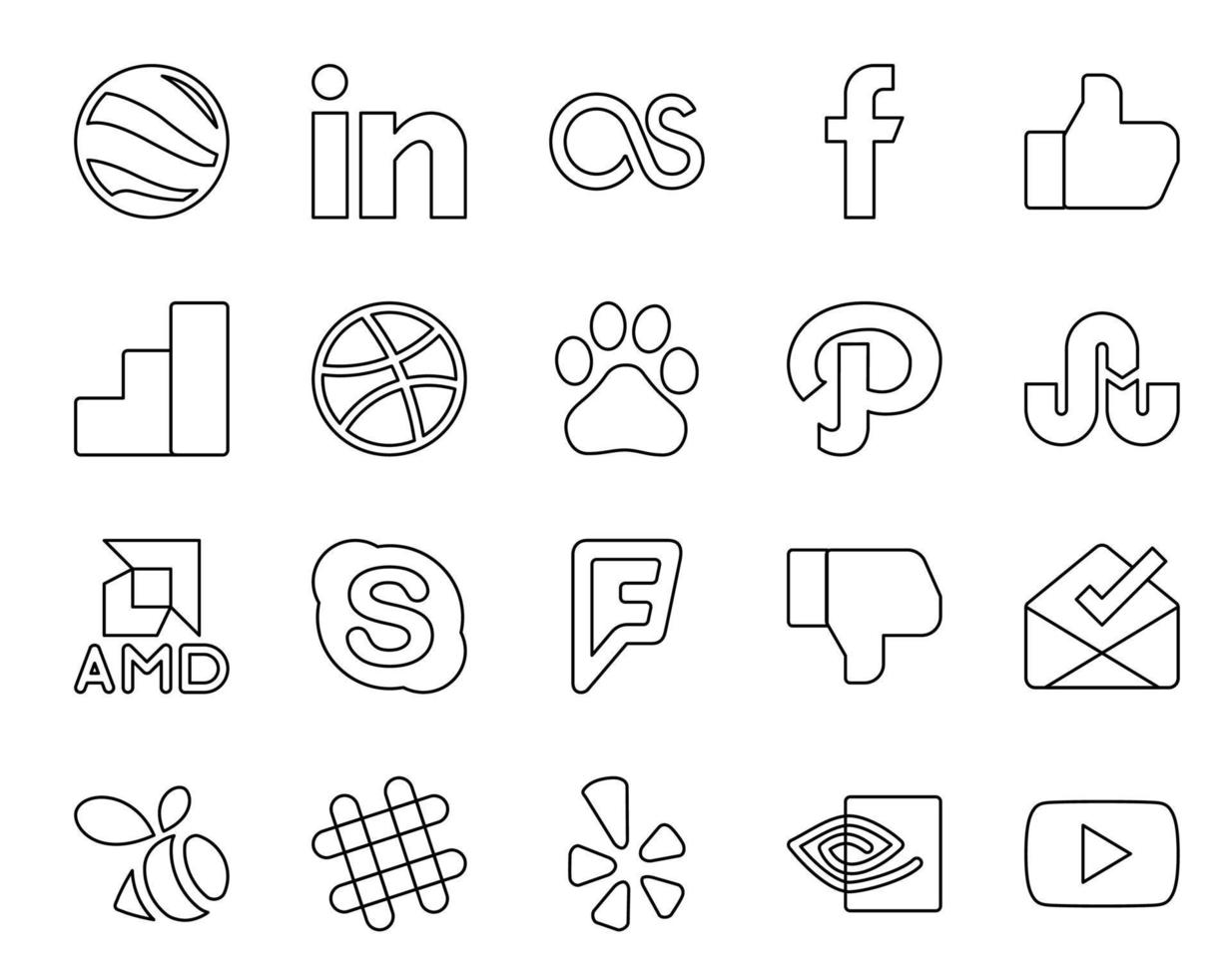 20 Social Media Icon Pack Including slack inbox path dislike chat vector