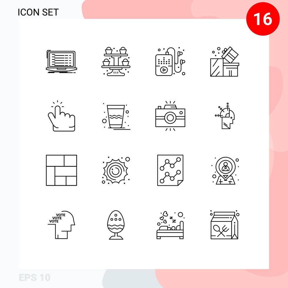 Pack of 16 Modern Outlines Signs and Symbols for Web Print Media such as click shopping cupsakes package gift Editable Vector Design Elements