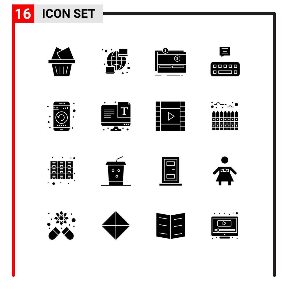 Universal Icon Symbols Group of 16 Modern Solid Glyphs of mobile application funding mail keyboard Editable Vector Design Elements