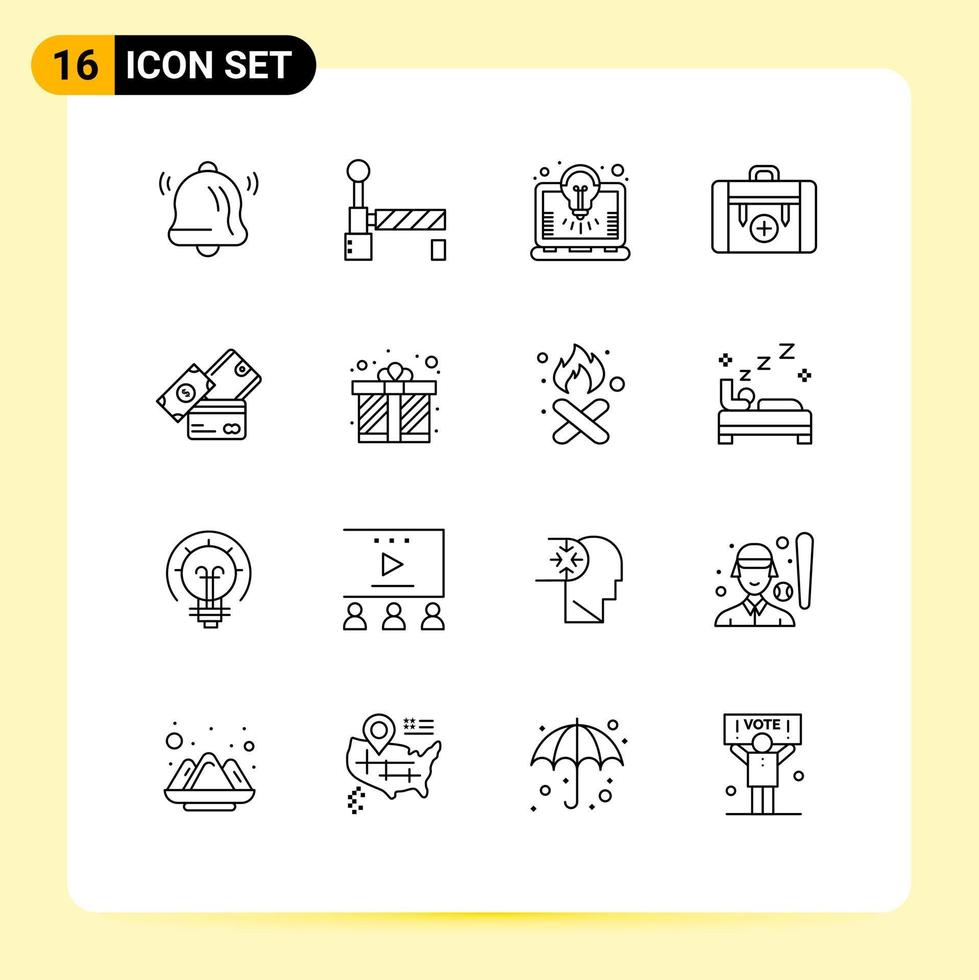 16 Outline concept for Websites Mobile and Apps currency credit card laptop luggage health Editable Vector Design Elements