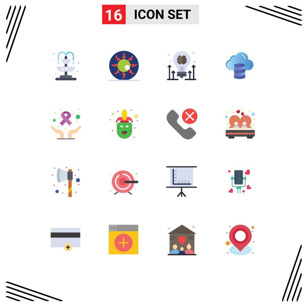 16 User Interface Flat Color Pack of modern Signs and Symbols of care money brain computing arrow Editable Pack of Creative Vector Design Elements
