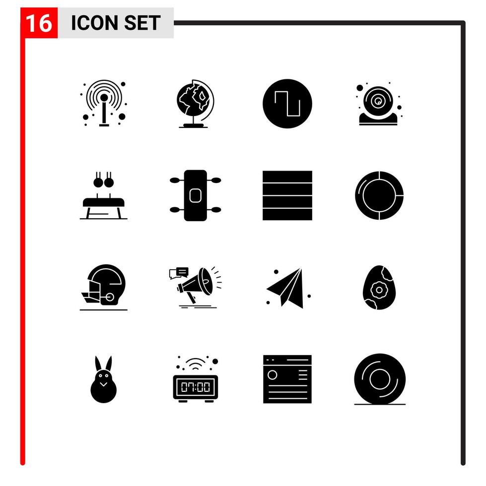 Solid Glyph Pack of 16 Universal Symbols of rings fitness square exercise it Editable Vector Design Elements