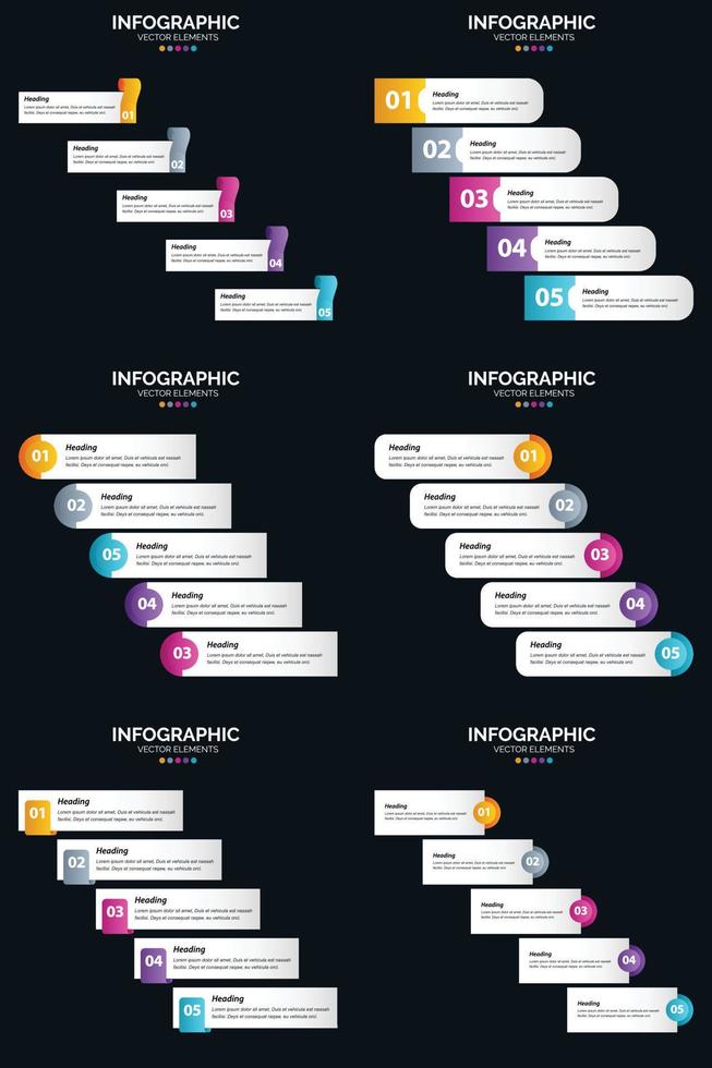Vector 6 Infographics Pack Presentation slide template 5 Steps cycle diagrams and timelines