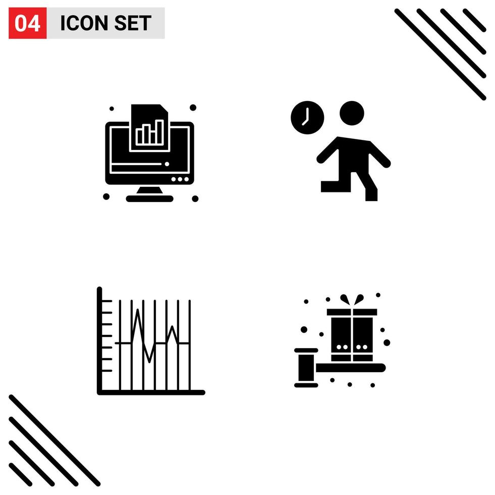 4 Universal Solid Glyphs Set for Web and Mobile Applications business time graph fast report Editable Vector Design Elements