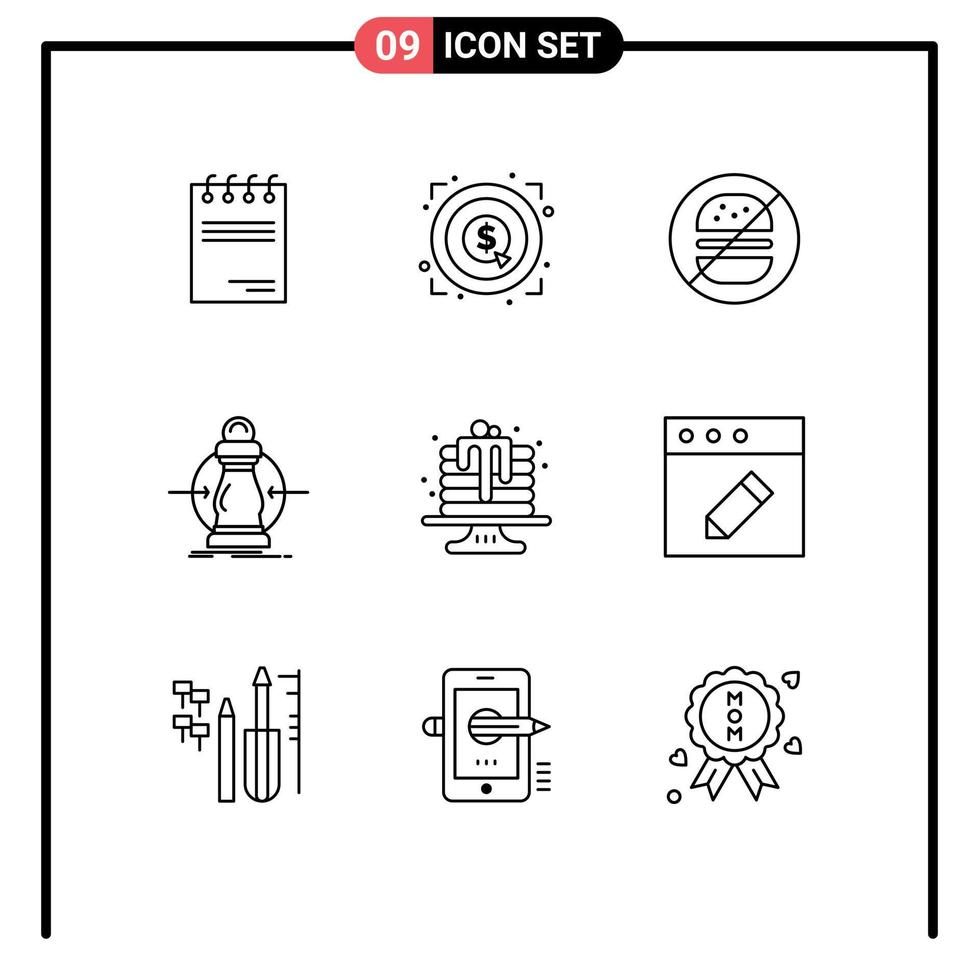 Group of 9 Modern Outlines Set for baking lower burger expense consumption Editable Vector Design Elements