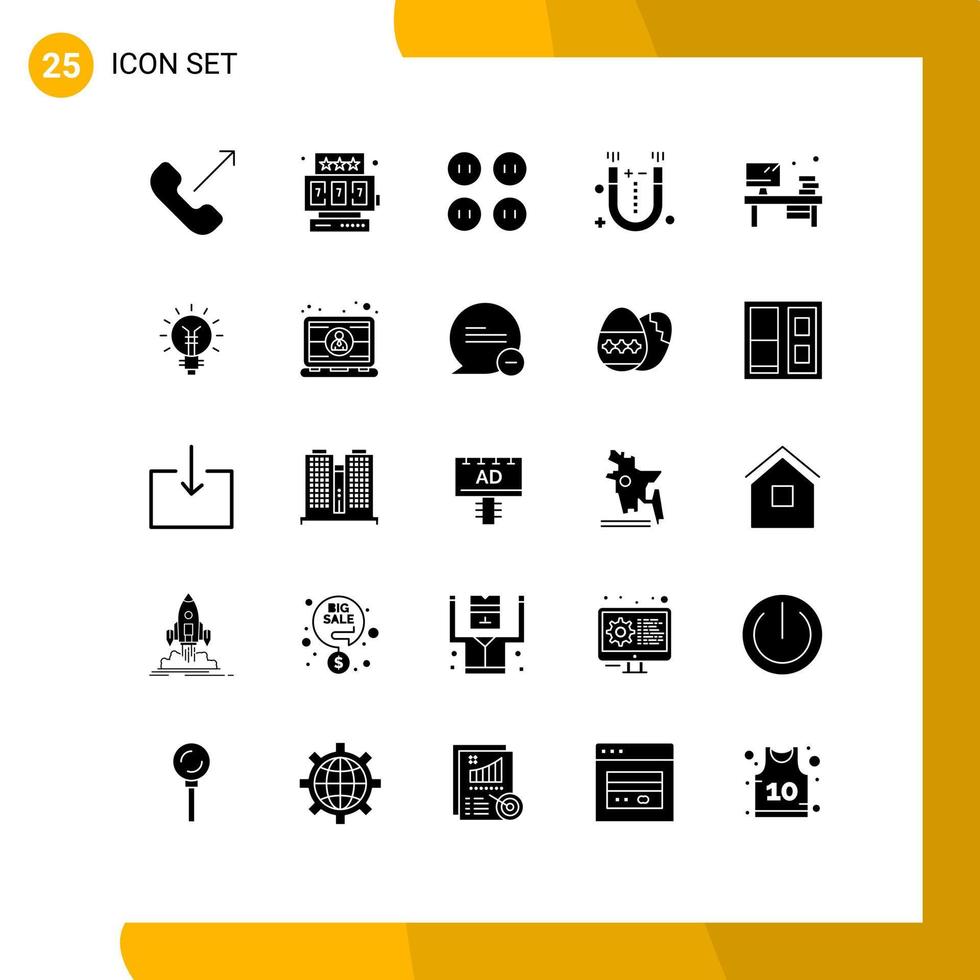 Pictogram Set of 25 Simple Solid Glyphs of monitor office clothes table physics Editable Vector Design Elements