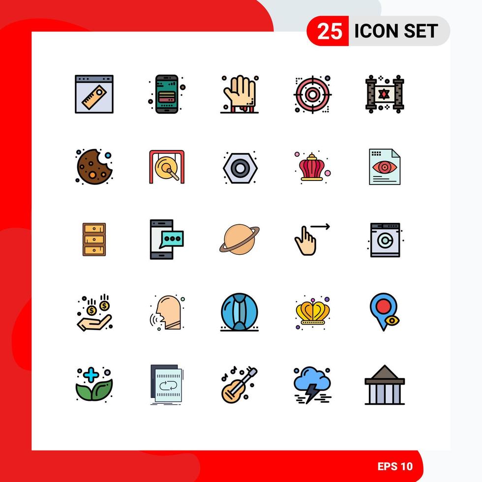 25 Thematic Vector Filled line Flat Colors and Editable Symbols of hanukkah target phone strategy scary Editable Vector Design Elements