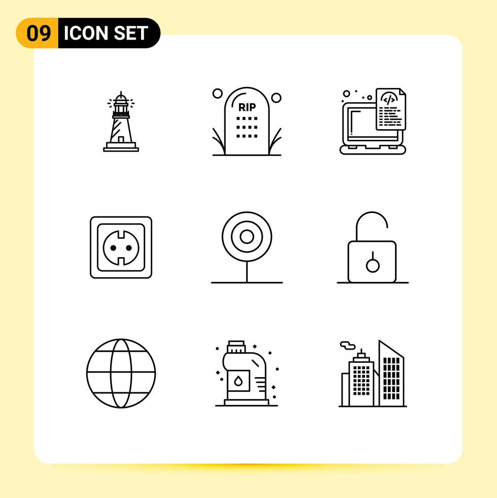 User Interface Pack of 9 Basic Outlines of plug electrical grave coding files Editable Vector Design Elements