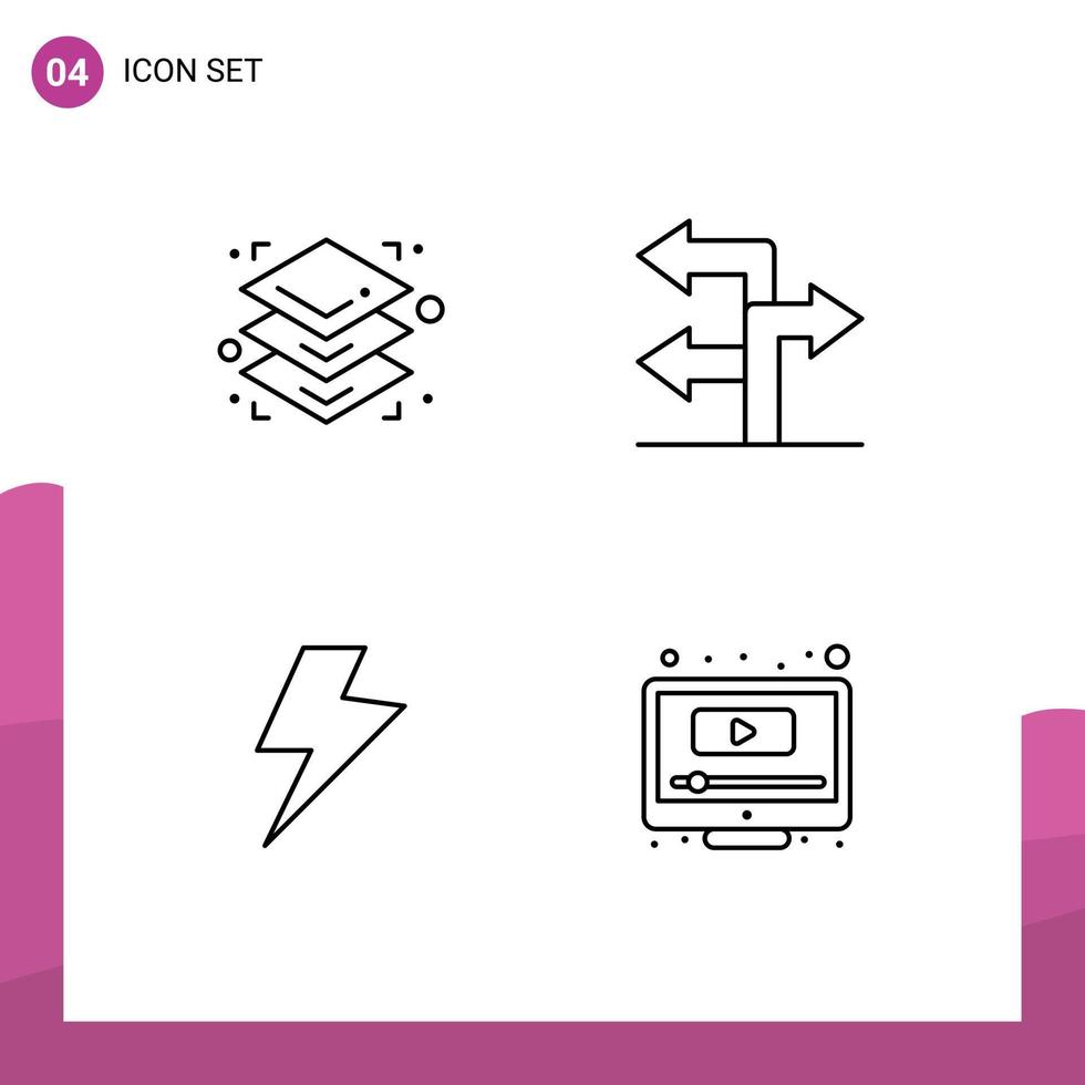 Mobile Interface Line Set of 4 Pictograms of height computer arrow power screen Editable Vector Design Elements