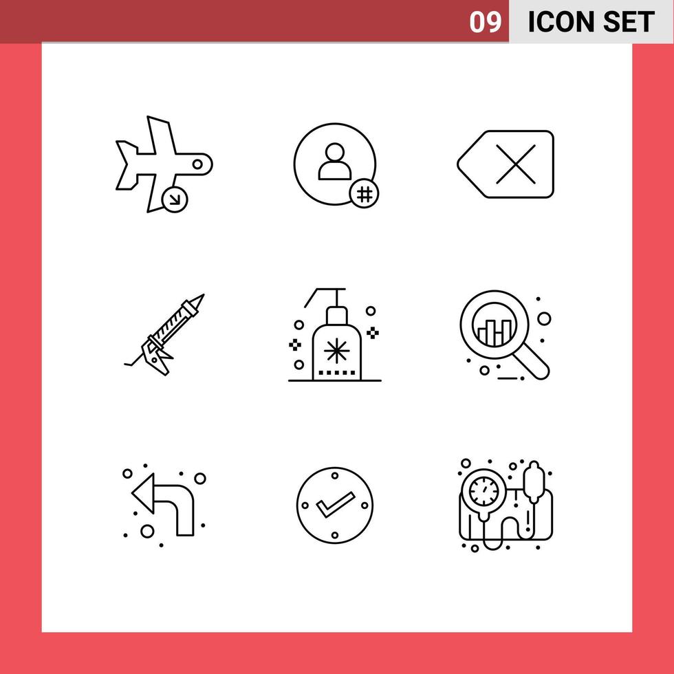 Pack of 9 Modern Outlines Signs and Symbols for Web Print Media such as utensils repair twitter gun delete Editable Vector Design Elements