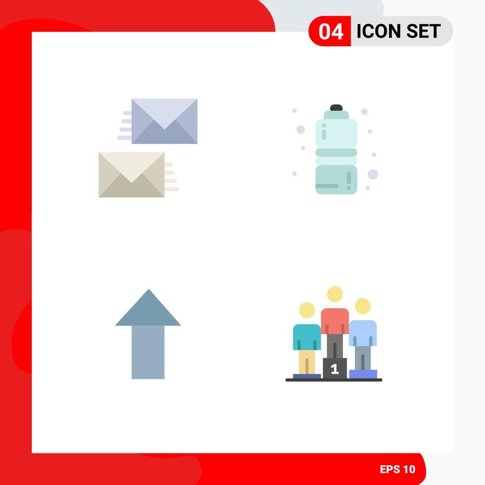 conjunto de pictogramas de 4 iconos planos simples de comunicación flecha correo electrónico fitness salud cargar elementos de diseño vectorial editables vector