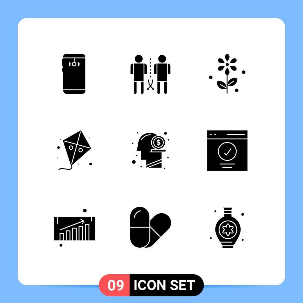 Pictogram Set of 9 Simple Solid Glyphs of dollar kite people easter nature Editable Vector Design Elements