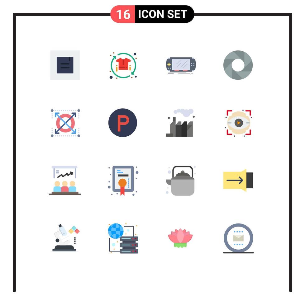 Modern Set of 16 Flat Colors and symbols such as target multimedia console lens psp Editable Pack of Creative Vector Design Elements