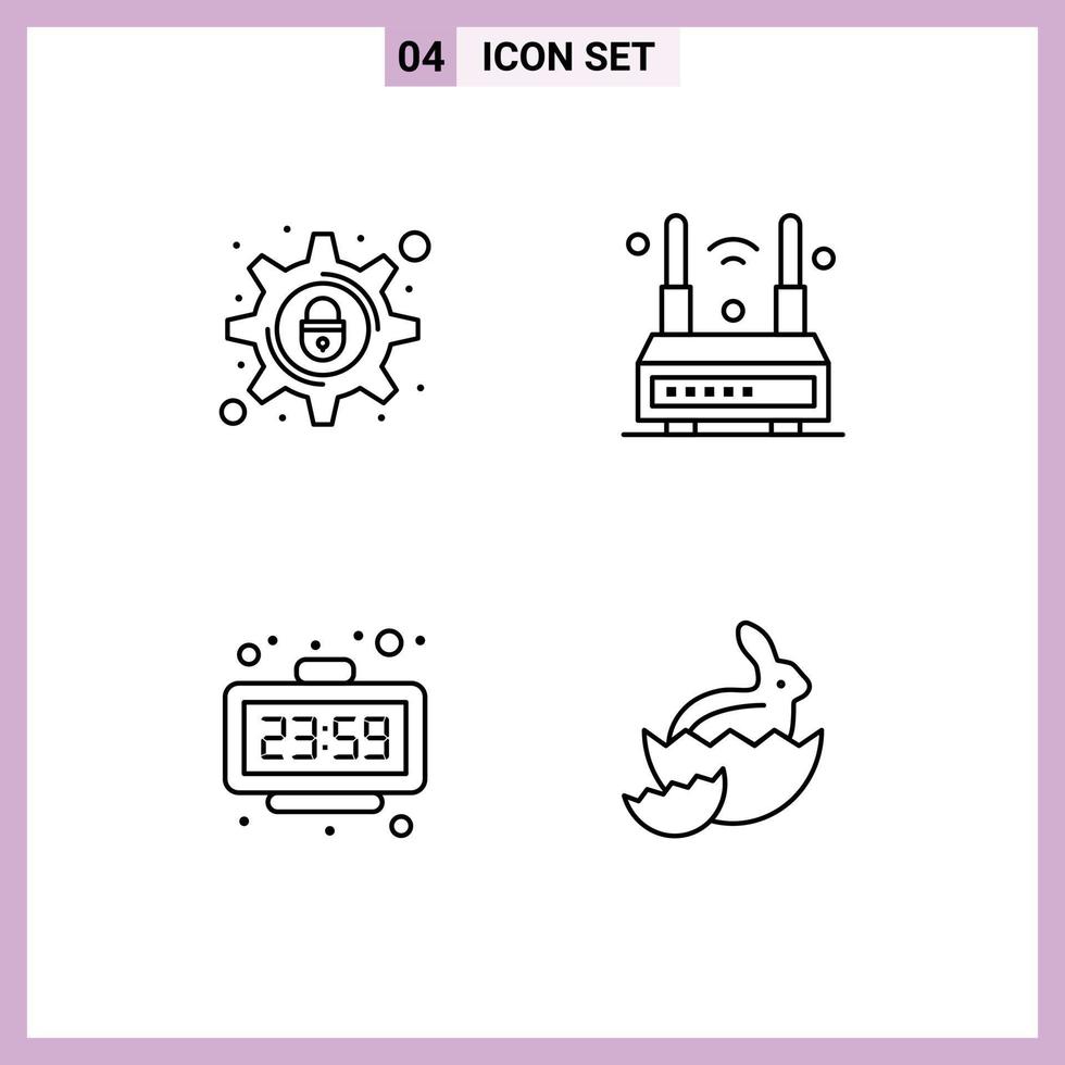 Set of 4 Vector Filledline Flat Colors on Grid for cyber crime clock setting technology new year Editable Vector Design Elements