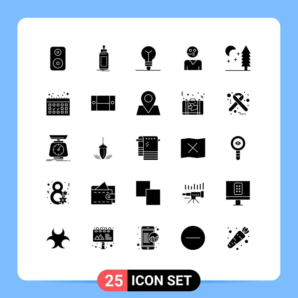 Universal Icon Symbols Group of 25 Modern Solid Glyphs of night supporter bulb support people Editable Vector Design Elements