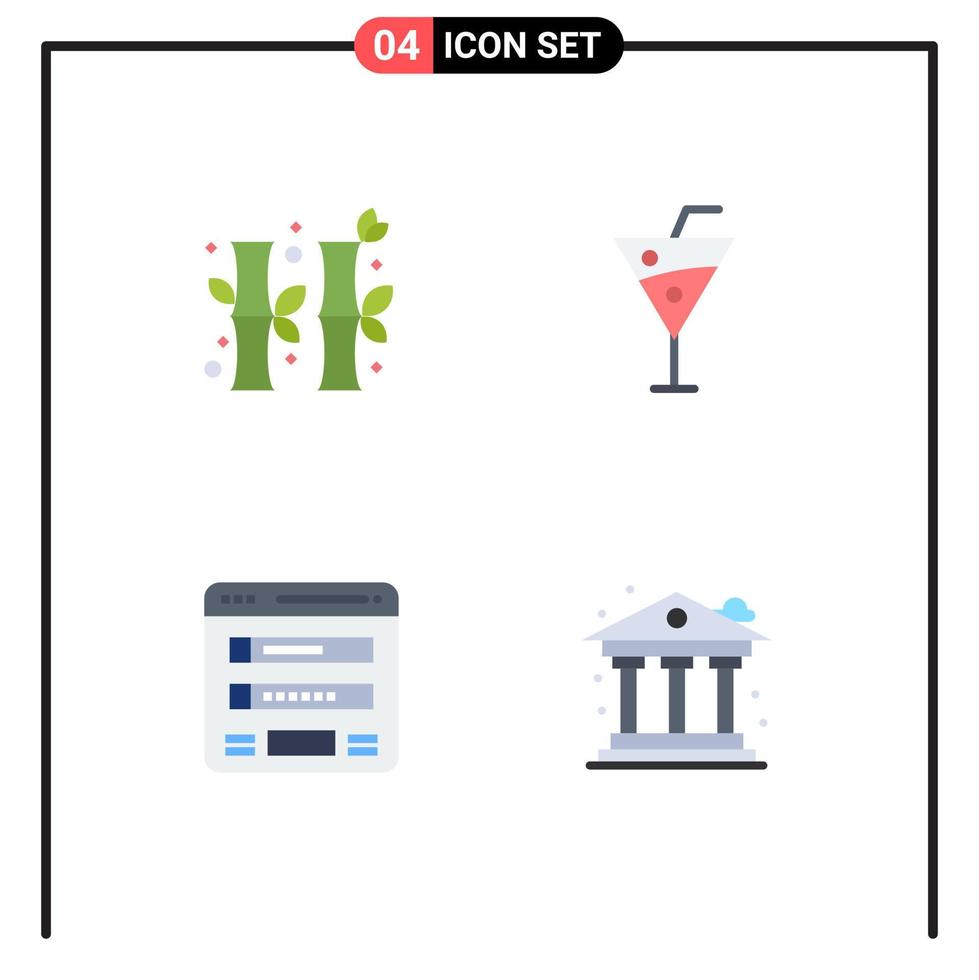 grupo de 4 iconos planos modernos establecidos para elementos de diseño vectorial editables de mapa de sitio de bebidas verdes de forma de bambú vector