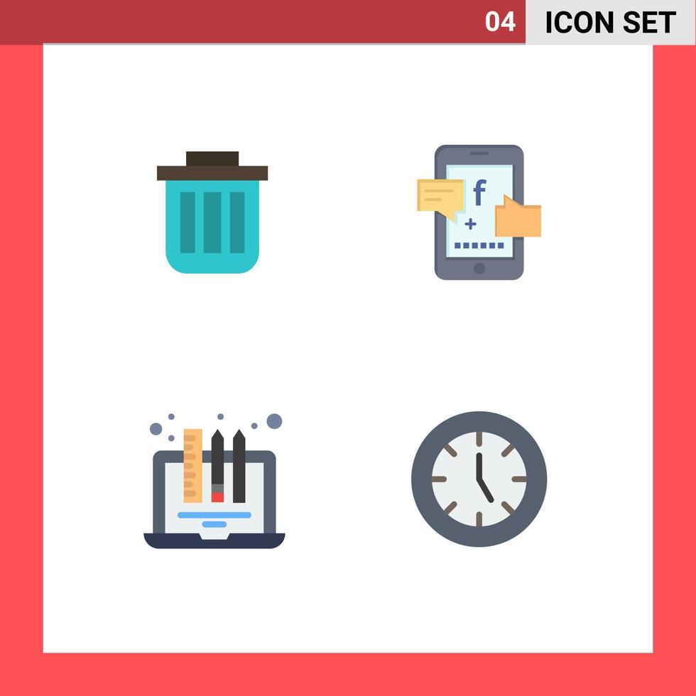 conjunto moderno de 4 iconos y símbolos planos, como la promoción social de basura, diseño de oficina, elementos de diseño vectorial editables vector