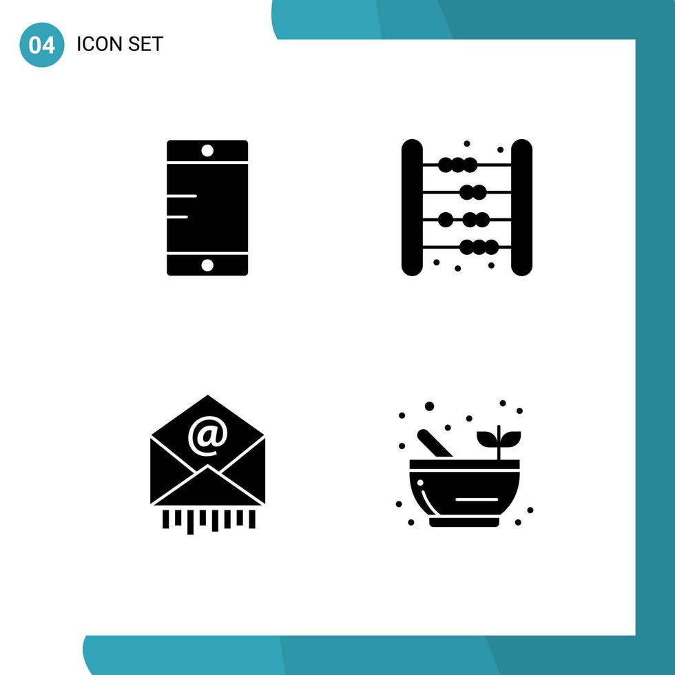 Paquete de 4 glifos sólidos de interfaz de usuario de signos y símbolos modernos de elementos de diseño de vectores editables de negocios para bebés y niños de correo móvil