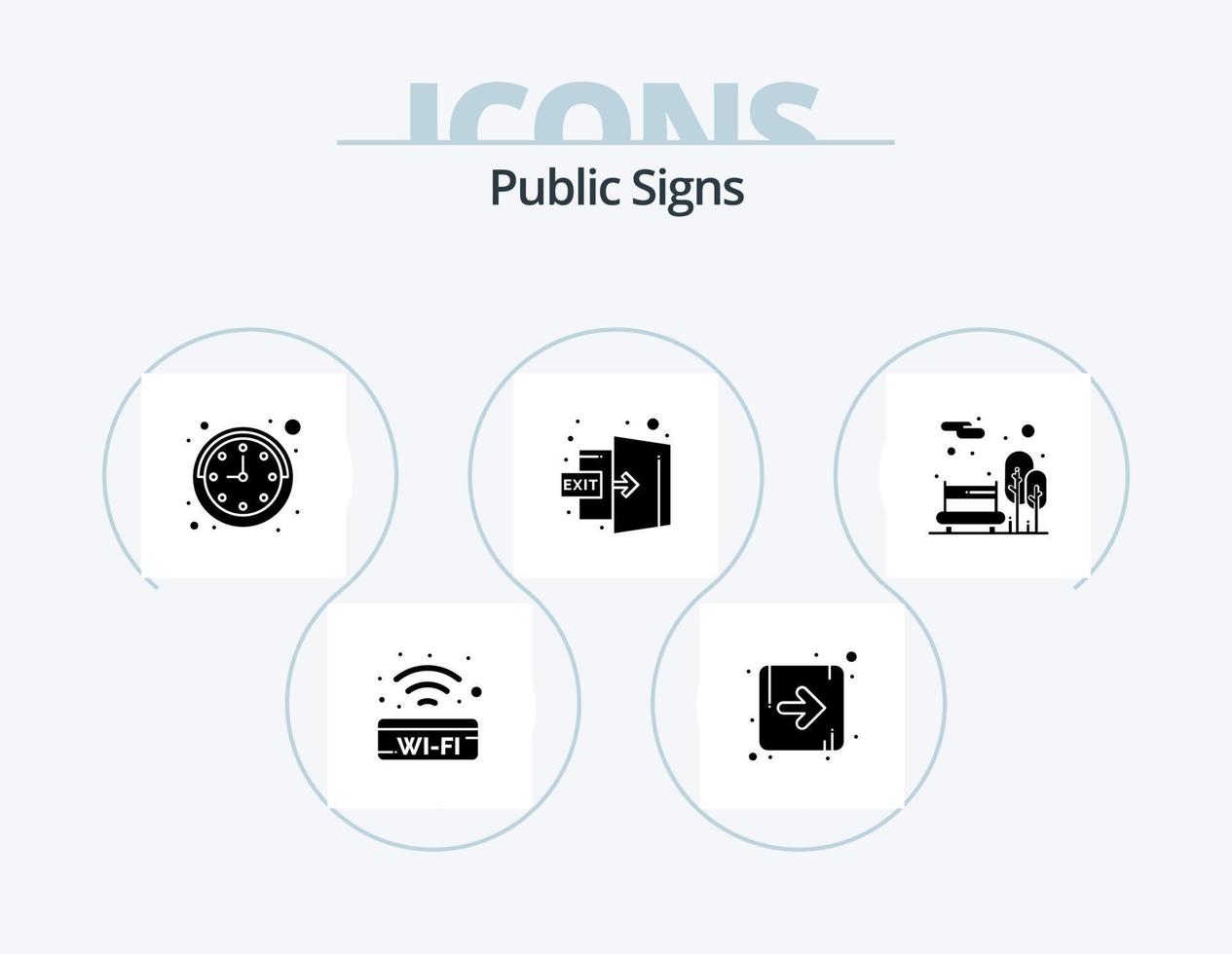 paquete de iconos de glifos de señales públicas 5 diseño de iconos. público. parque de la ciudad. hora. mesa de trabajo. cerrar sesión vector