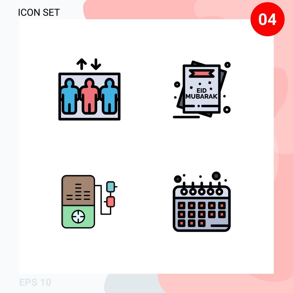 paquete de iconos de vector de stock de 4 signos y símbolos de línea para tarjeta de juego de ascensor planificación de dieta de mubarak elementos de diseño de vector editables