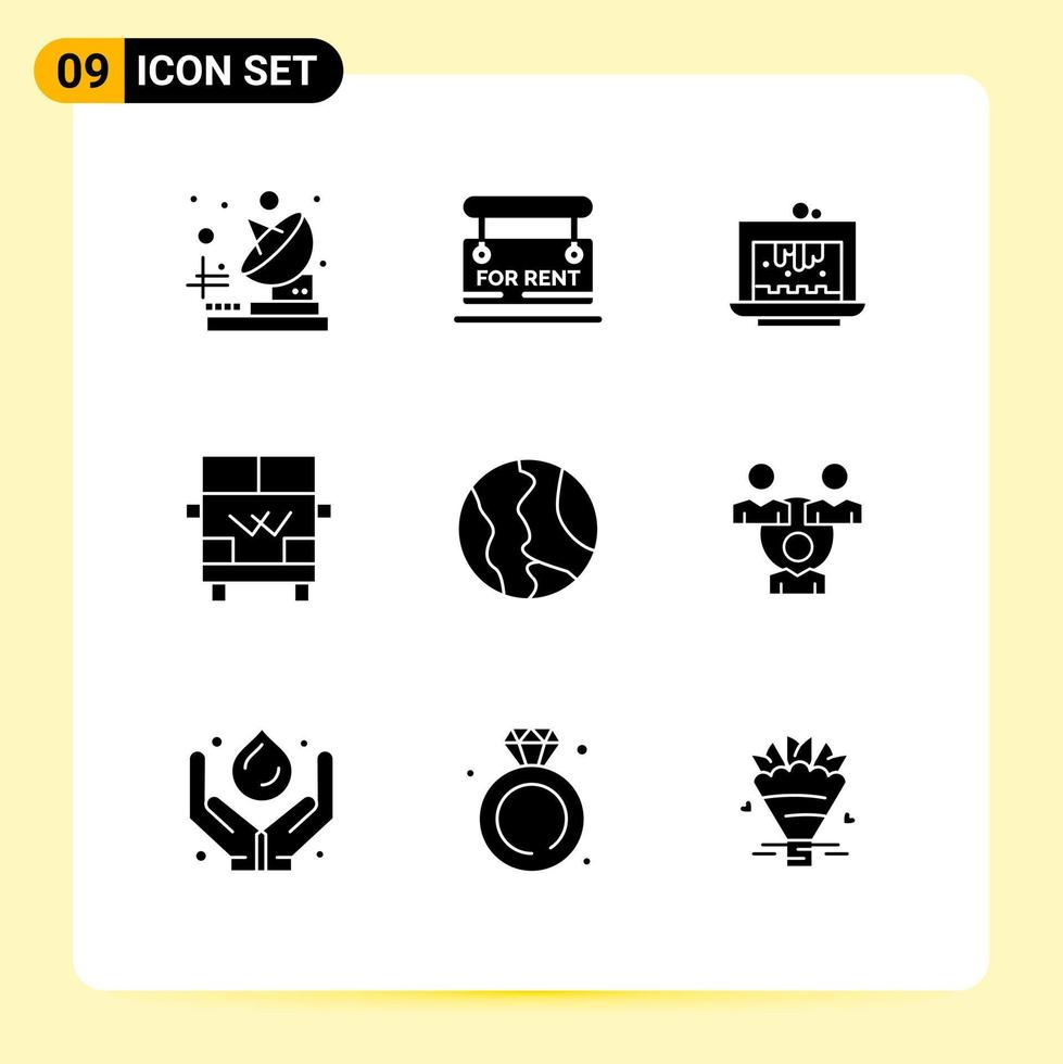 Modern Set of 9 Solid Glyphs and symbols such as location vehicle brownie van transport Editable Vector Design Elements