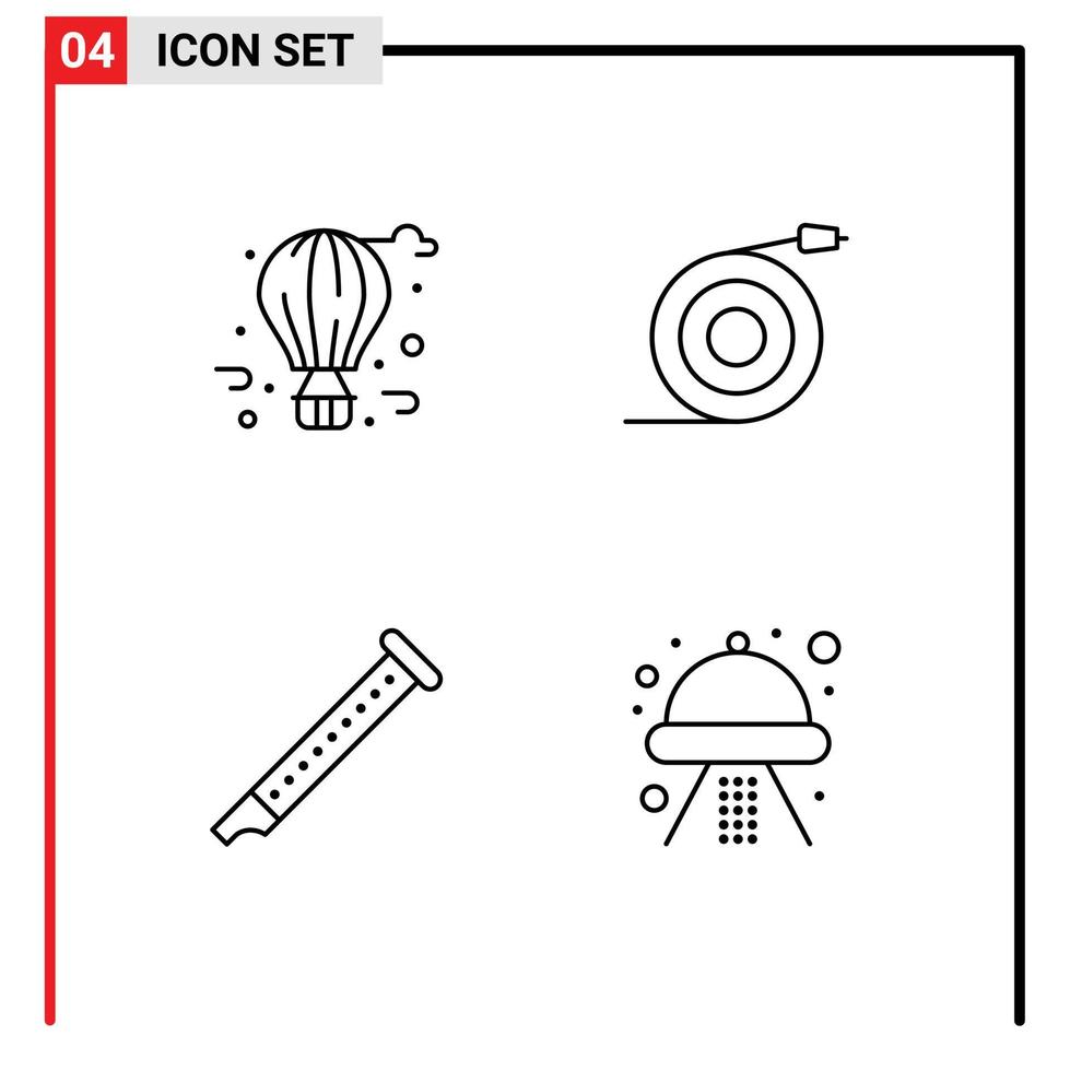 4 Creative Icons Modern Signs and Symbols of air balloon flute city life pipe music Editable Vector Design Elements