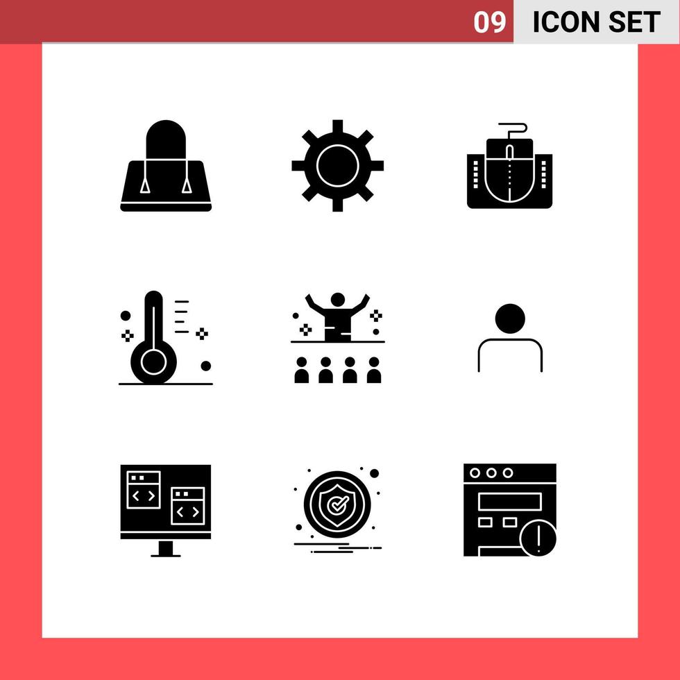 9 Thematic Vector Solid Glyphs and Editable Symbols of lecture communication interface temperature design Editable Vector Design Elements