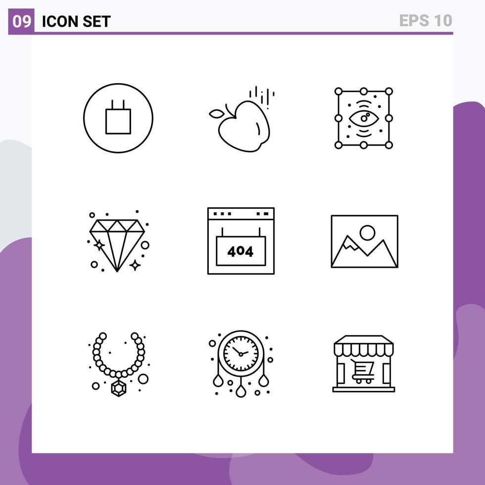 Set of 9 Modern UI Icons Symbols Signs for seo interface eye error jewel Editable Vector Design Elements