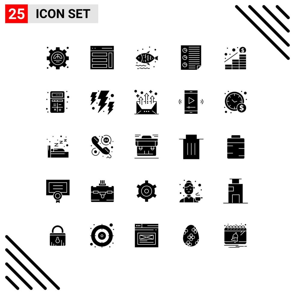 Pictogram Set of 25 Simple Solid Glyphs of report four user document supermarket Editable Vector Design Elements