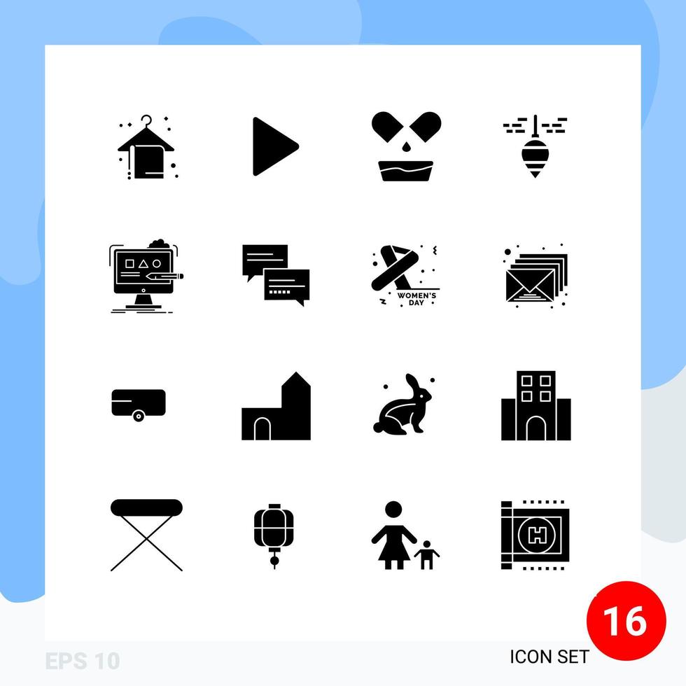 Solid Glyph Pack of 16 Universal Symbols of digital computer medical art plumb bob Editable Vector Design Elements