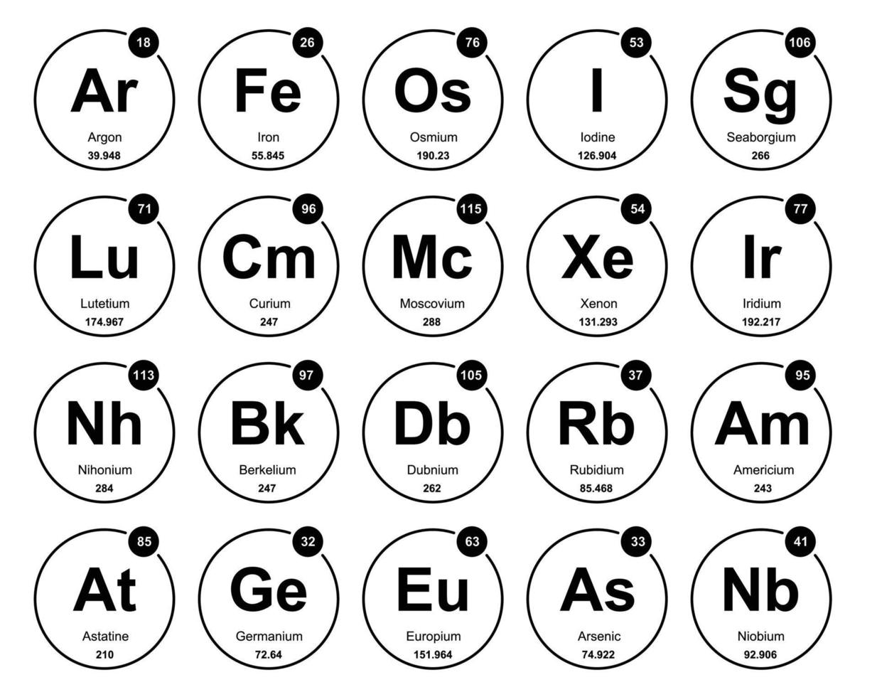 20 Preiodic table of the elements Icon Pack Design vector