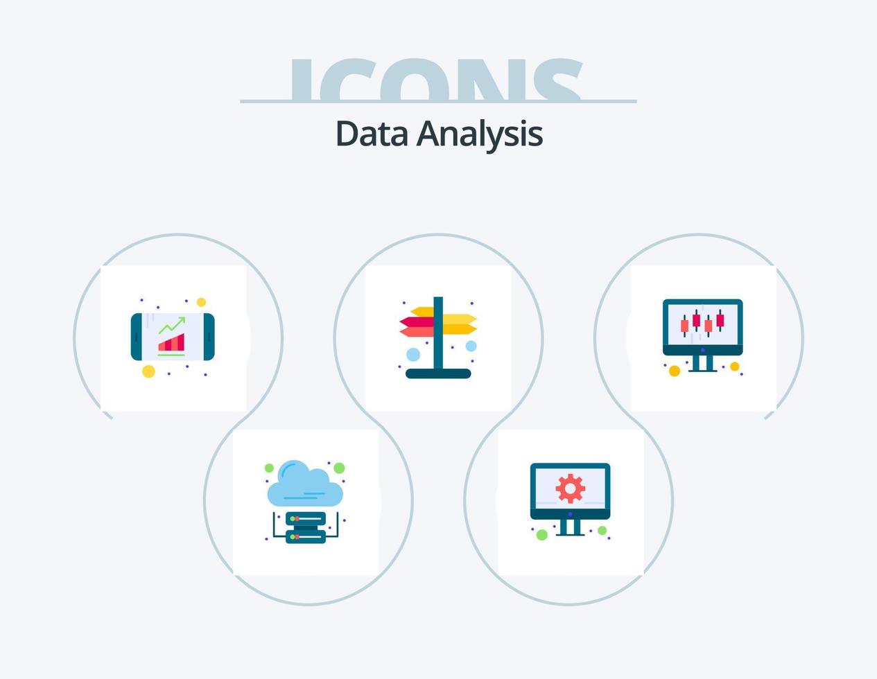 Data Analysis Flat Icon Pack 5 Icon Design. data. right. analytics. navigation. indicator vector