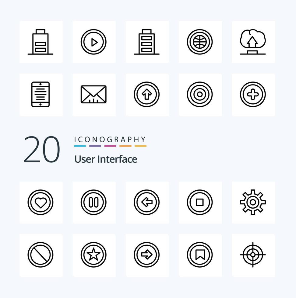 20 User Interface Line icon Pack like setting gear button user interface vector