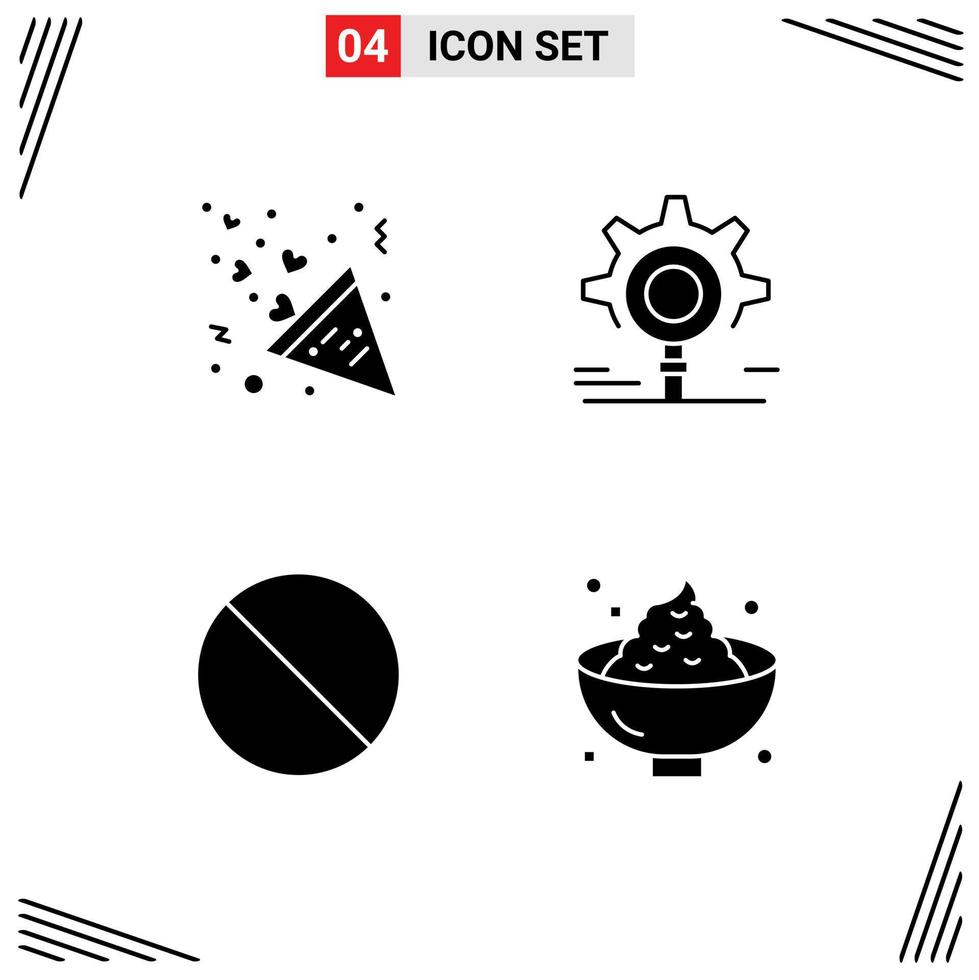 User Interface Pack of 4 Basic Solid Glyphs of celebration forbidden love search dinner Editable Vector Design Elements