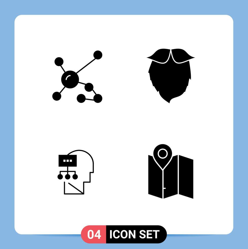 Mobile Interface Solid Glyph Set of 4 Pictograms of atom men dna hipster theory Editable Vector Design Elements