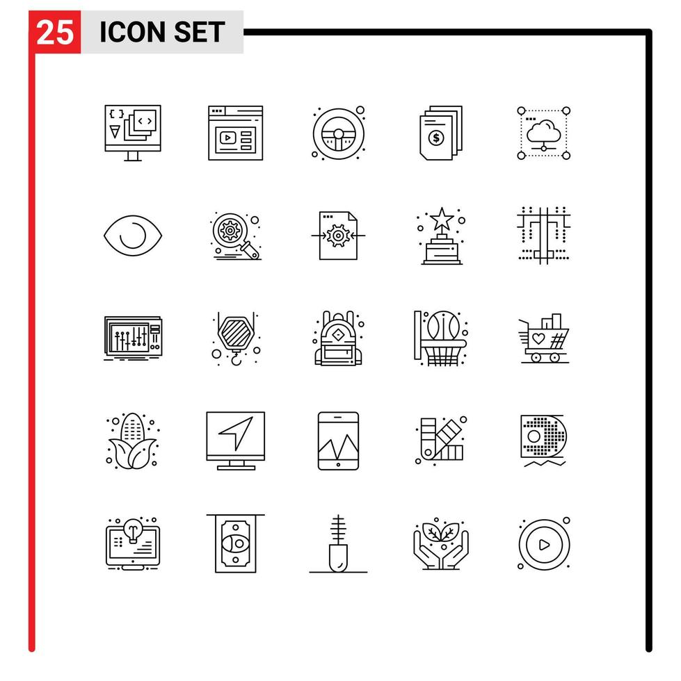 Modern Set of 25 Lines Pictograph of invoice file website dollar steering wheel Editable Vector Design Elements
