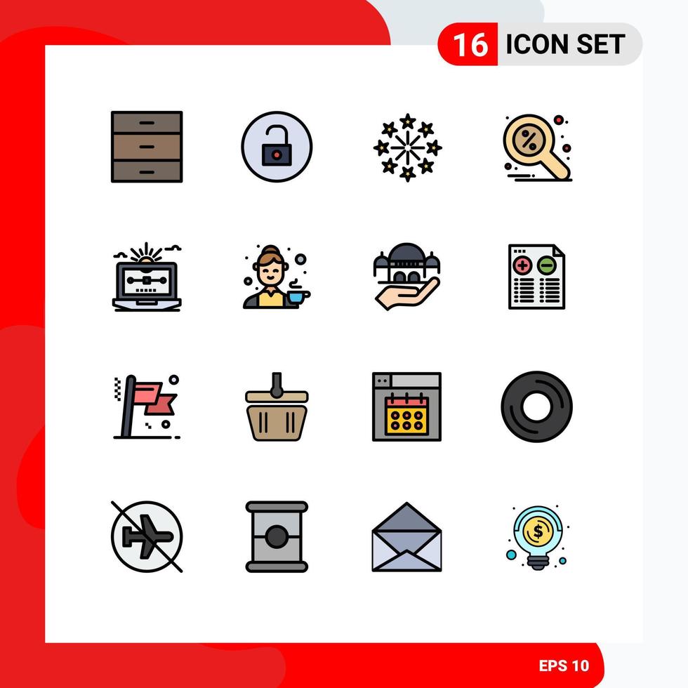 Stock Vector Icon Pack of 16 Line Signs and Symbols for file search celebration magnifier discount Editable Creative Vector Design Elements