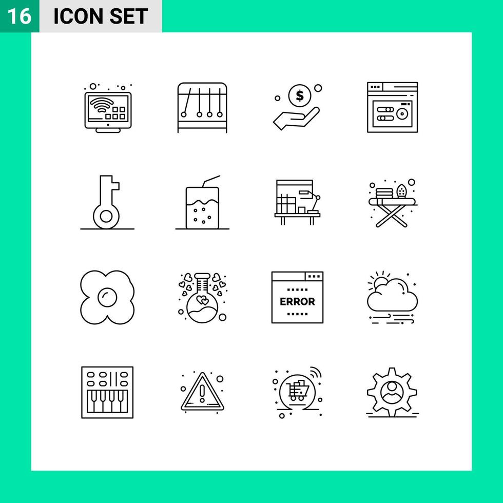 Modern Set of 16 Outlines Pictograph of lock web money seo keyword Editable Vector Design Elements
