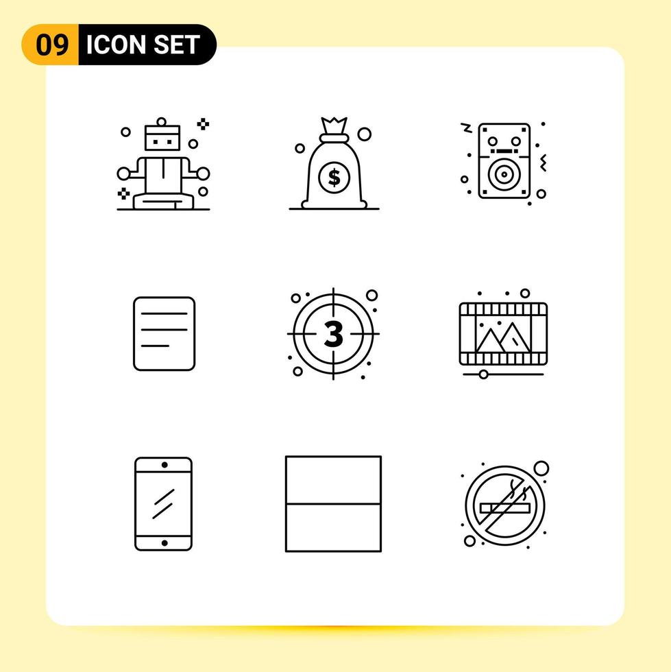 9 Universal Outlines Set for Web and Mobile Applications video movie ipod film chat Editable Vector Design Elements