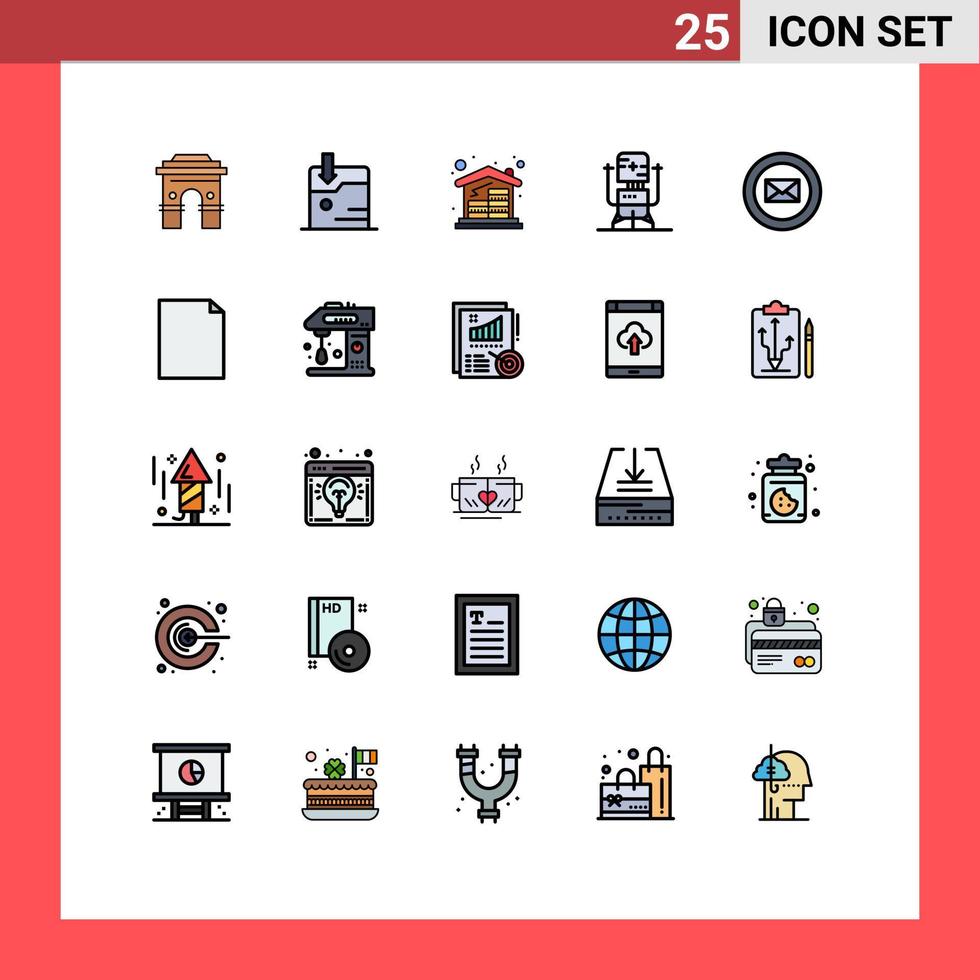 Pictogram Set of 25 Simple Filled line Flat Colors of machine bot download biochip house Editable Vector Design Elements