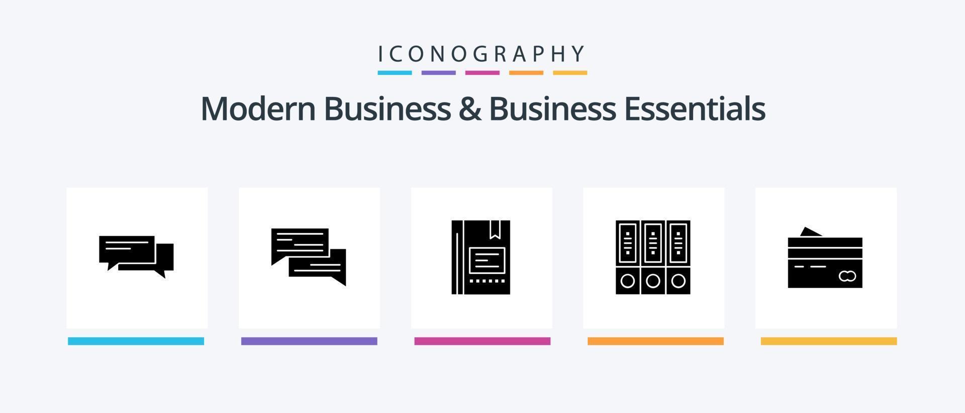 Modern Business And Business Essentials Glyph 5 Icon Pack Including database. archive. book. files. notebook. Creative Icons Design vector