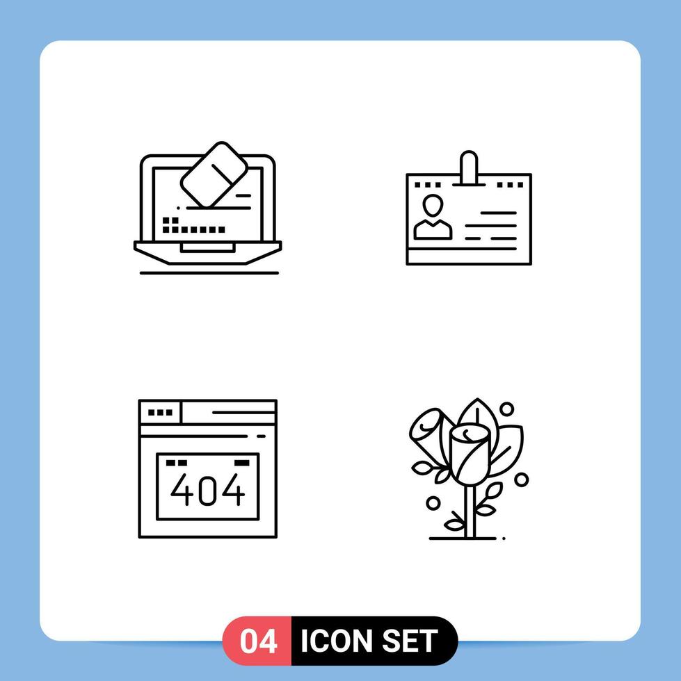 Set of 4 Commercial Filledline Flat Colors pack for laptop people screen contacts error Editable Vector Design Elements