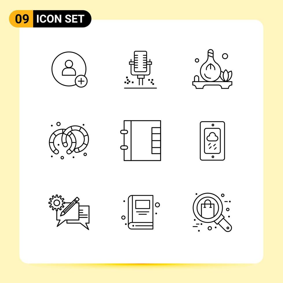 Set of 9 Commercial Outlines pack for mobile folder oil contacts hoops Editable Vector Design Elements