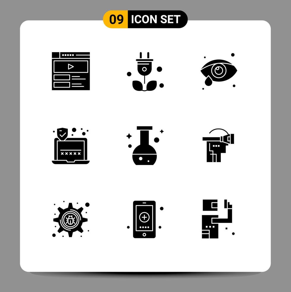 Pictogram Set of 9 Simple Solid Glyphs of test flask eye care tube security Editable Vector Design Elements