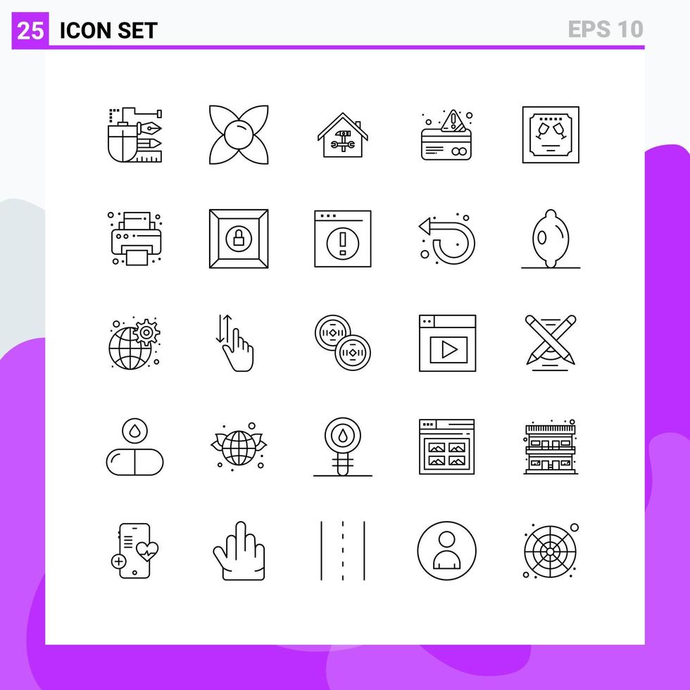 Set of 25 Vector Lines on Grid for credit alert nature wrench repair Editable Vector Design Elements
