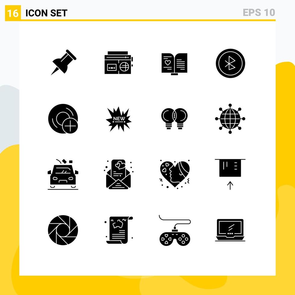 Pack of 16 creative Solid Glyphs of gadget devices heart computers user interface Editable Vector Design Elements